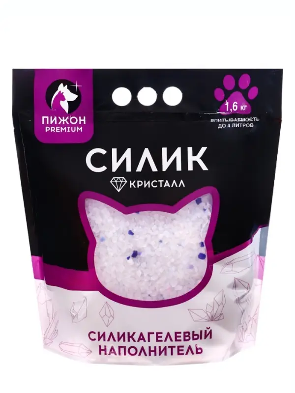 Наполнитель силикагелевый &laquo;Пижон Premium Crystal&raquo;, колотый, 4 л