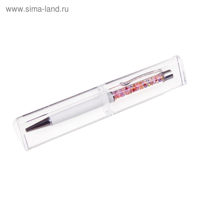 Ручка подарочная, шариковая "Стразы" в пластиковом футляре, поворотная, белая