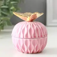 Шкатулка керамика "Золотой филин" розовая 8х8х12 см