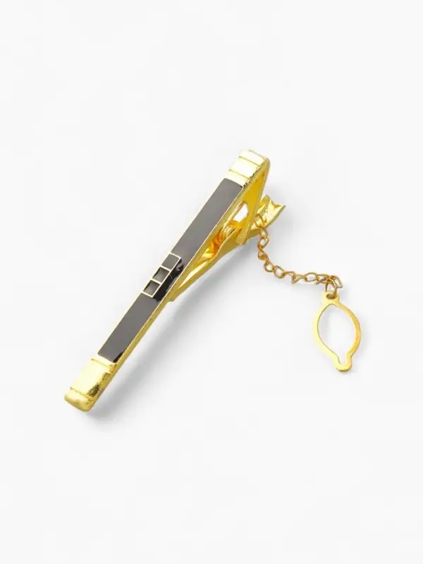 Зажим для галстука стальной &laquo;Классический&raquo;, квадраты с эмалью, чёрный в золоте