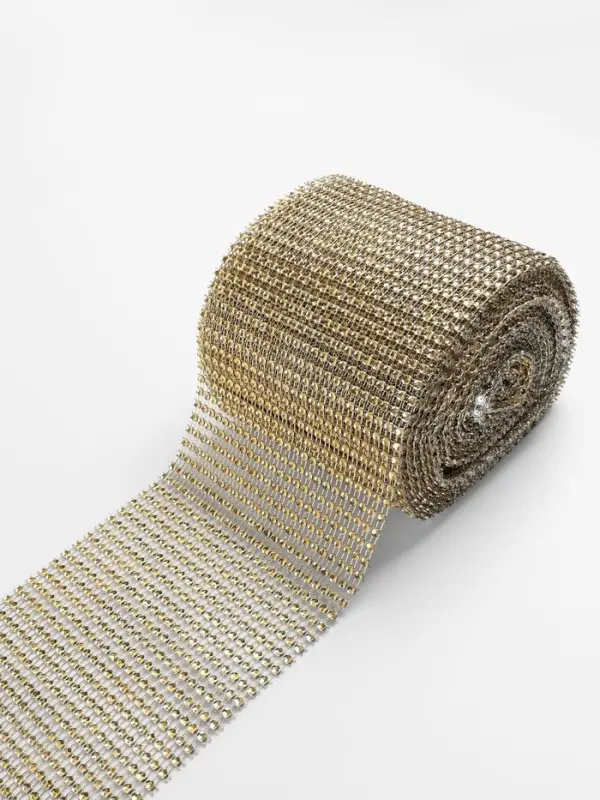 Лента с имитацией страз, 12 см, 9&plusmn;1 м, цвет золотой