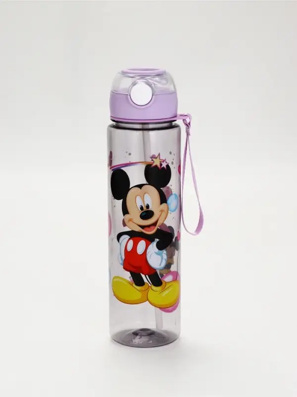 Бутылка пластиковая с трубочкой, 800 мл, фиолетовая