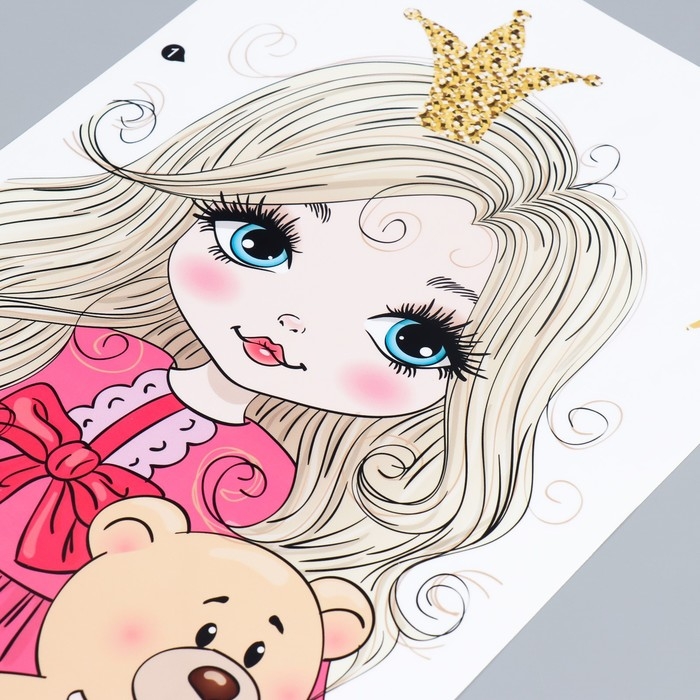 Наклейка пластик интерьерная цветная Наклейка пластик интерьерная цветная "Малышка в короне с медвежонком" 30х90 см