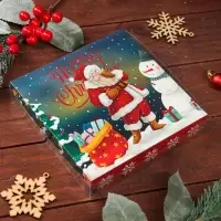 Коробка для печенья, кондитерская новогодняя упаковка, «Дед Мороз у ёлочки», 15×15×3 см