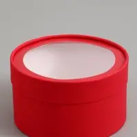 Набор подарочных коробок 2 в 1 круглых,  красная, с окном, 21 х 11 - 18 х 10 см