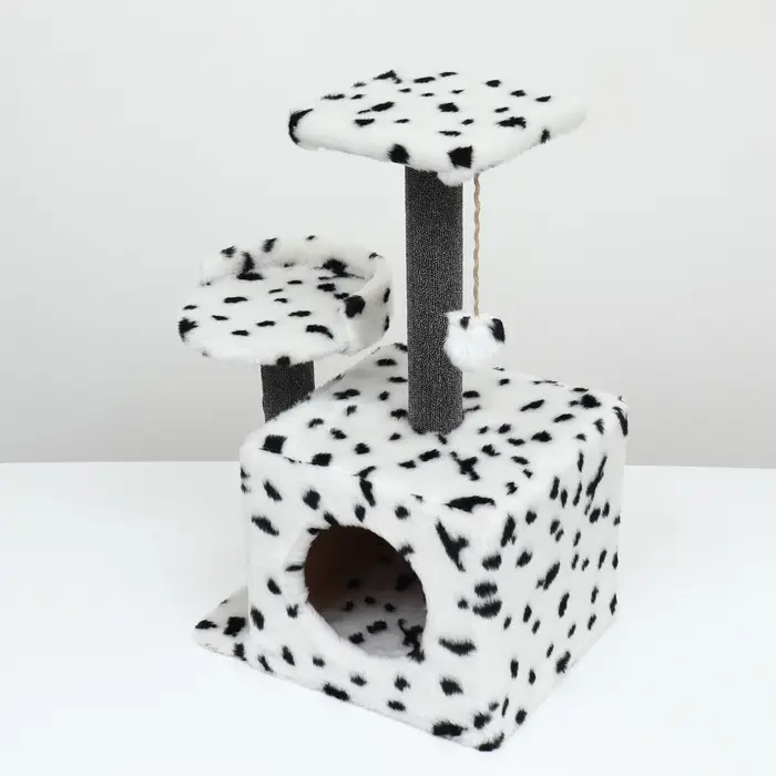 Домик для кошек с когтеточкой, 35&times;45&times;75 см, квадратный, 3х-этажный, ковролин, цвет МИКС