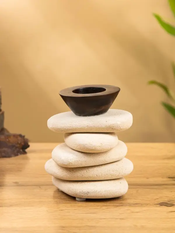 Подсвечник "Каменная башня" камень 10х10х13 см, цв. бежевый