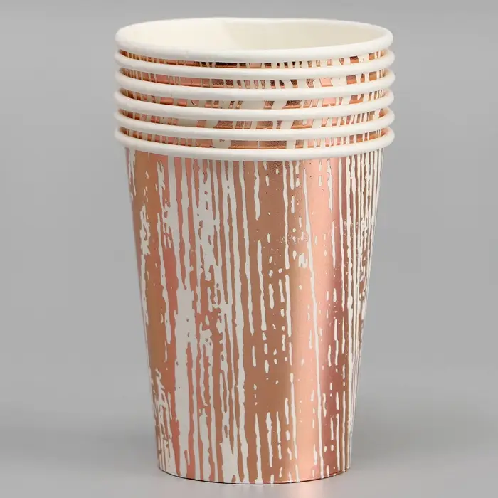 Стаканы бумажные &laquo;Полосы&raquo;, 6 шт., цвет розовое золото