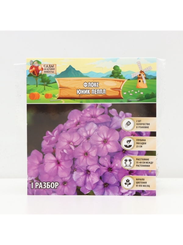 Флокс «Юник Пеппл» корневище в пакете с торфогрунтом, р-р I, 2 шт.