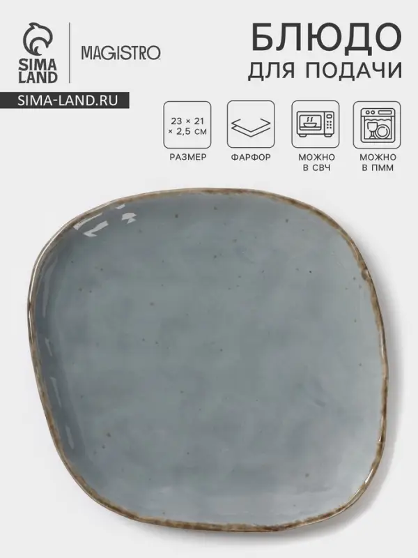 Блюдо для подачи Magistro Alpine Frost, 23&times;21&times;2.5, фарфор, голубовато-серый