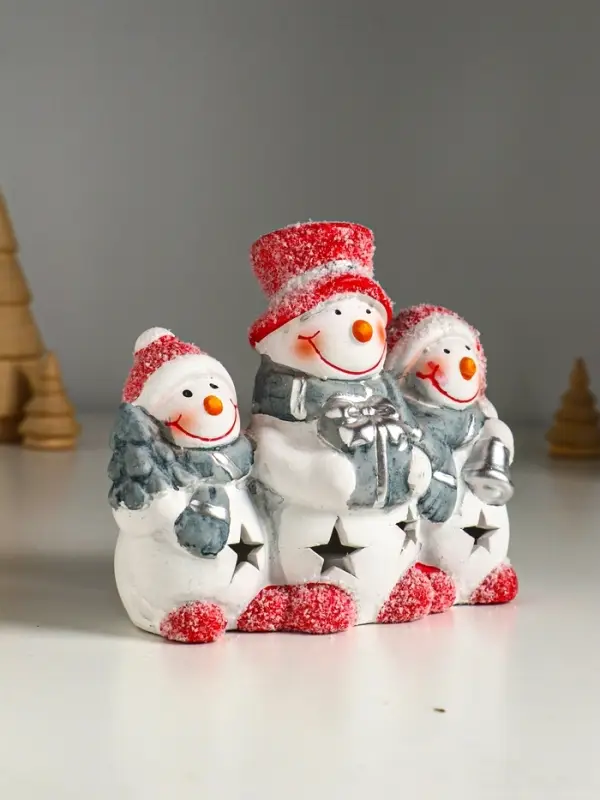 Сувенир керамика свет "Три снеговичка" 14,2х5,5х11,5 см