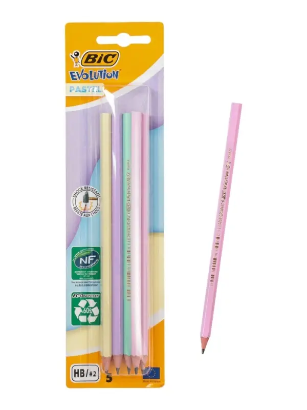 Карандаши чернографитные BIC HB Evolution &laquo;Пастель&raquo;, набор 5 штук, пластиковые