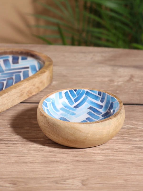 Набор розеток на подносе  Набор розеток на подносе "Синие птицы" (3 шт) дерево манго 33,5х13х6,5 см