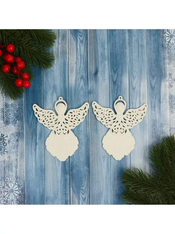 Ёлочные игрушки 2 шт. &laquo;Ангелочек люкс&raquo; 9&times;11 см, белый