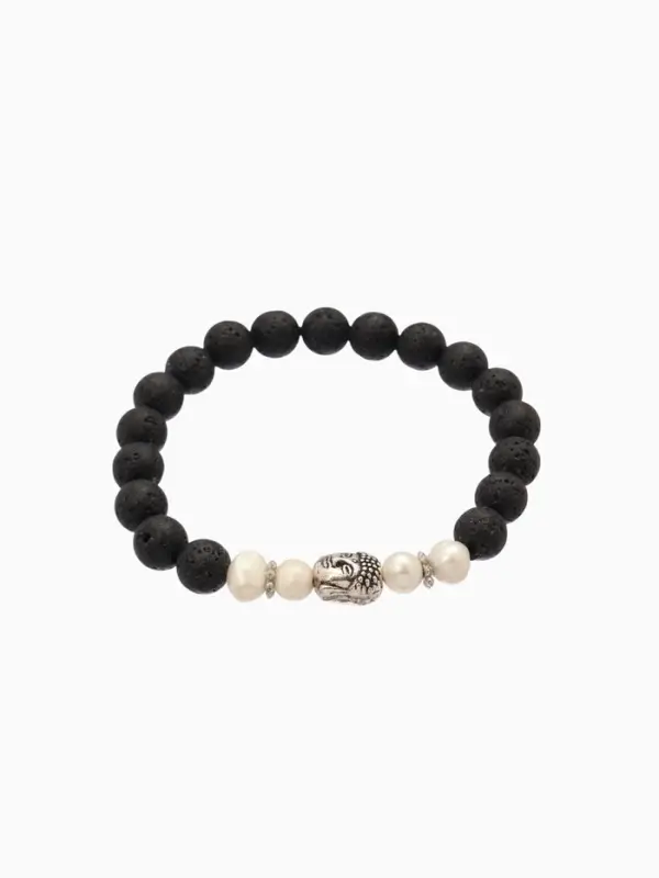 Браслет  Браслет "Будда" жемчуг, лава, длина 18 см