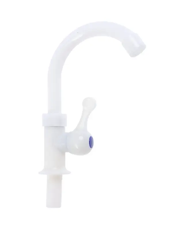 Кран на одну воду ZEIN Z3463, плоская ручка, R-образный излив, пластик, белый