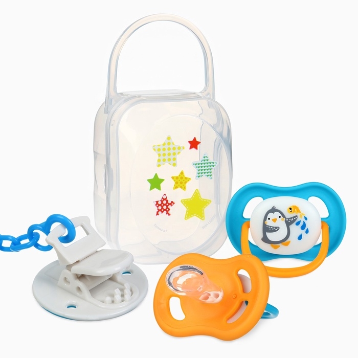 Соска - пустышка анатомическая  Соска - пустышка анатомическая "Для мальчика" +6 мес., 2 шт., держатель 1 шт. + контейнер.