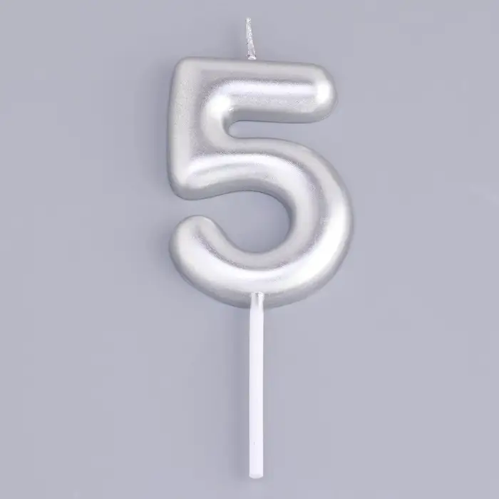 Свеча в торт «Европейская», цифра 5, 6 см, серебро Свеча в торт «Европейская», цифра 5, 6 см, серебро