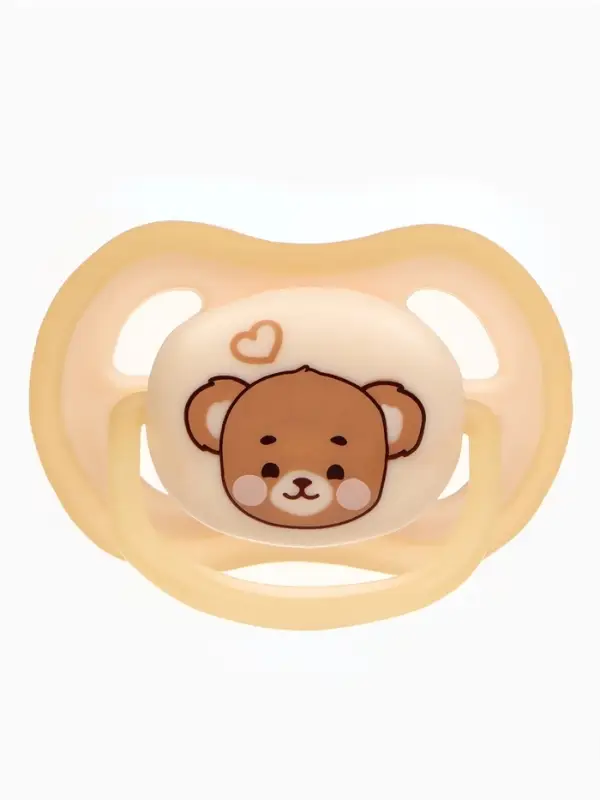 Светящаяся соска-пустышка анатомическая, силикон, от 0 мес., &laquo;Мишка&raquo;, цвет бежевый