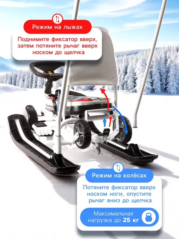 Снегокат &laquo;Тимка спорт 6&raquo;, со спинкой, с родительской ручкой, белый, чёрный, ТС6/ГФ Nika