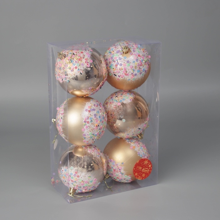 Ёлочные игрушки, шары новогодние , пластик, набор d-10 см, 6 шт Ёлочные игрушки, шары новогодние , пластик, набор d-10 см, 6 шт "Новогодний восторг" золото