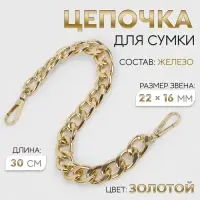 Цепочка для сумки, с карабинами, железная, 22&times;16 мм, 30 см, цвет золотой
