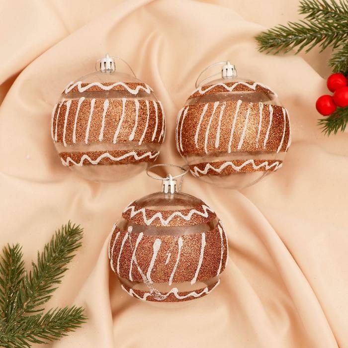 Ёлочные игрушки «Праздничное настроение», орнамент, пластиковые, набор 3 шт., d=8 см, золотистый Ёлочные игрушки «Праздничное настроение», орнамент, пластиковые, набор 3 шт., d=8 см, золотистый