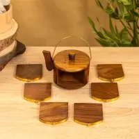 Подставка под горячее "Чайник" с золотыми вставками (набор 6 шт), 10х12х8 см, дерево шишам Подставка под горячее "Чайник" с золотыми вставками (набор 6 шт), 10х12х8 см, дерево шишам