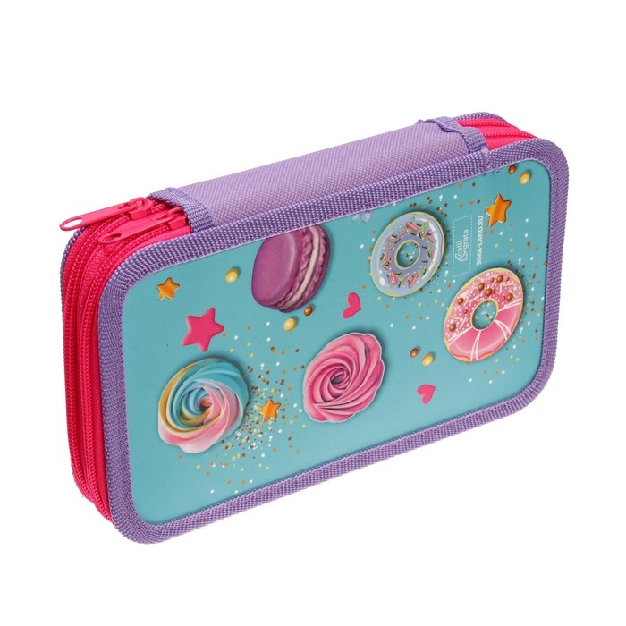 Пенал 2 секции, 125 х 205 х 40 мм, Calligrata 30П26/2  Пенал 2 секции, 125 х 205 х 40 мм, Calligrata 30П26/2 "Пончик", ламинированный картон