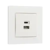 Розетка TOT Glossy Glass, 5 В, 2.1 A, разъёмы USB-A + USB-C, стекло, скрытая, белая