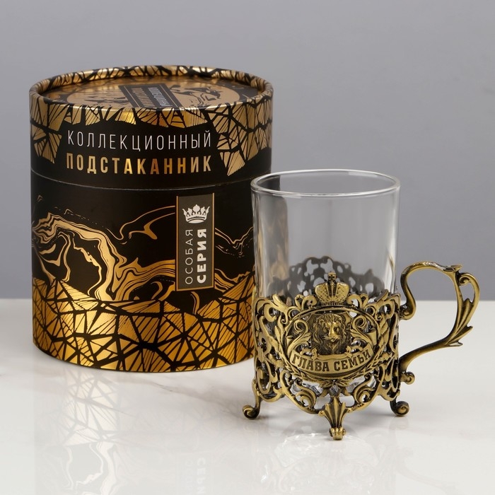 Подстаканник со стаканом  Подстаканник со стаканом "Глава семьи", 12,5 х 12,5 х 13 см