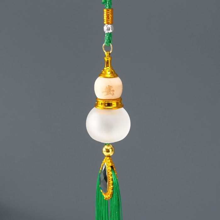 Подвеска стекло, текстиль  Подвеска стекло, текстиль "Тыква горлянка" зелёная 3,5х3,5х38 см