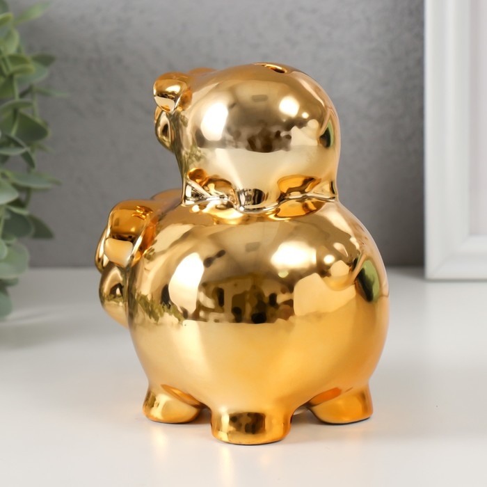 Копилка керамика Копилка керамика "Две золотые свинки - пирамида" 12,5х8х14 см