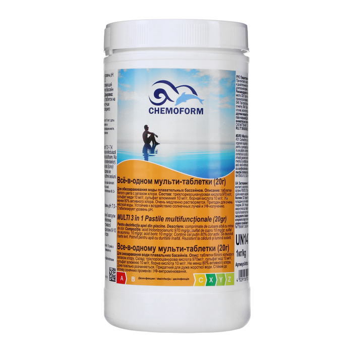 Дезинфицирующее средство Chemoform Дезинфицирующее средство Chemoform "Все в одном", для воды бассейне, мульти-таблетки, 20 г, 1 кг