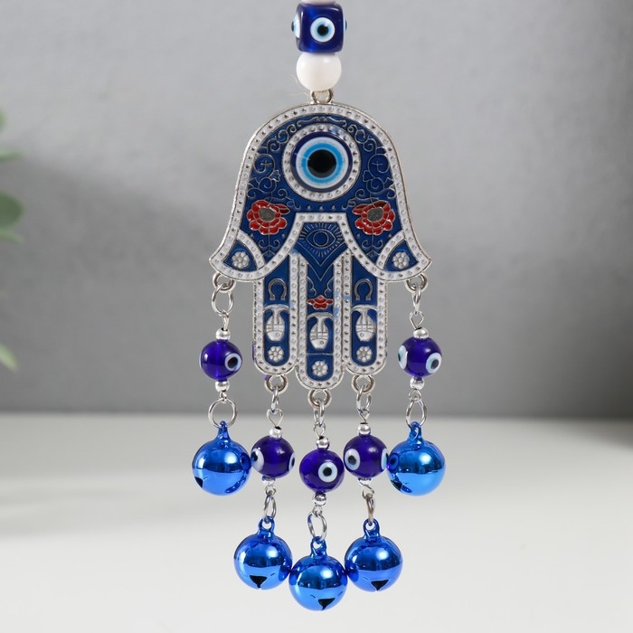 Музыка ветра металл, пластик от сглаза Музыка ветра металл, пластик от сглаза "Рука Фатимы с 5 колокольчиками" 26,7х6х1,5 см