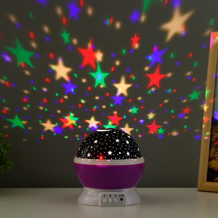 Ночник-проектор  Ночник-проектор "Звёздное небо", вращение, (4ААА или USB)  фиолет. 12*10 см RISALUX