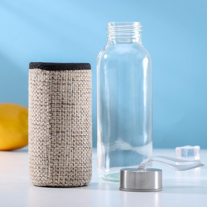 Бутылка для воды стеклянная в чехле &laquo;Кантри&raquo;, 300 мл, h=16,5 мл, рисунок МИКС