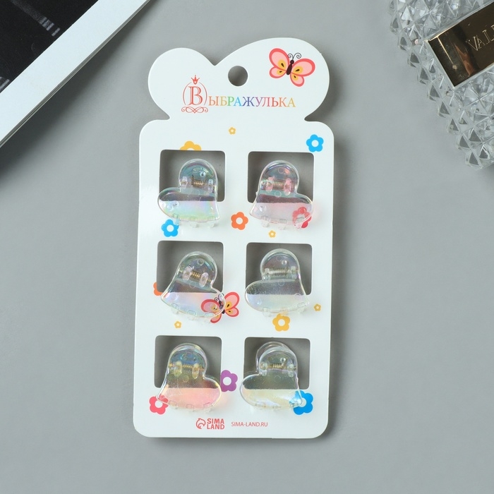 Краб для волос Краб для волос "Аванти" (набор 6 шт) сердце, 2 см, прозрачный