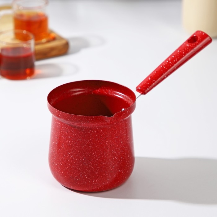 Турка Доляна «Мрамор рэд», 500 мл, d=9 см, 19,5×9×14 см, пластиковая ручка, антипригарное покрытие, индукция, цвет красный Турка Доляна «Мрамор рэд», 500 мл, d=9 см, 19,5×9×14 см, пластиковая ручка, антипригарное покрытие, индукция, цвет красный