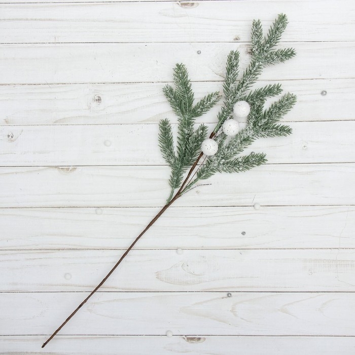 Декор  Декор "Зимние мечты" веточка с белыми шариками, 50 см