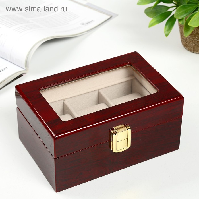 Шкатулка дерево под часы 3 отделения  Шкатулка дерево под часы 3 отделения "Красно-коричневая" лак 8х16,5х11 см