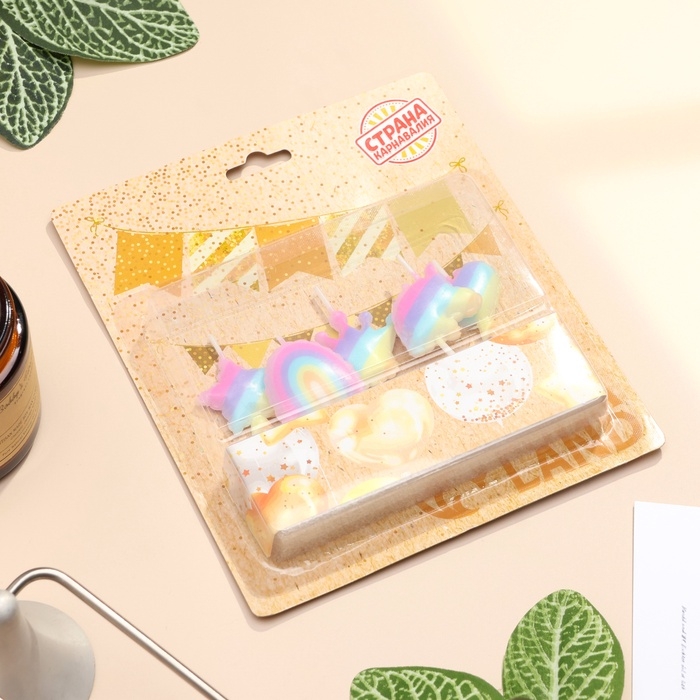 Набор свечей для торта, 5 шт  Набор свечей для торта, 5 шт "Детская радужная вечеринка", разноцветные