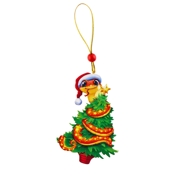 Ёлочная игрушка - подвеска деревянная «Новый год! Змея», символ года 2025 Ёлочная игрушка - подвеска деревянная «Новый год! Змея», символ года 2025