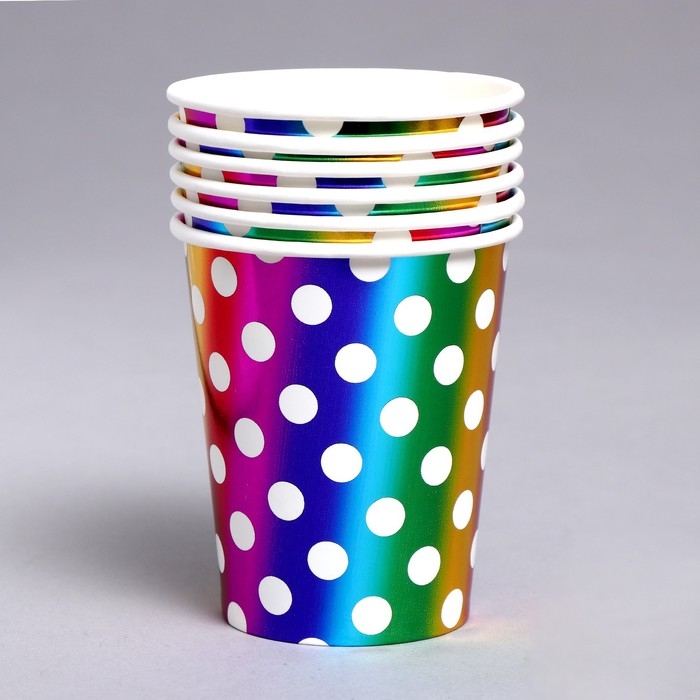Стаканы бумажные «Горох», в наборе 6 штук, цвет радуга Стаканы бумажные «Горох», в наборе 6 штук, цвет радуга