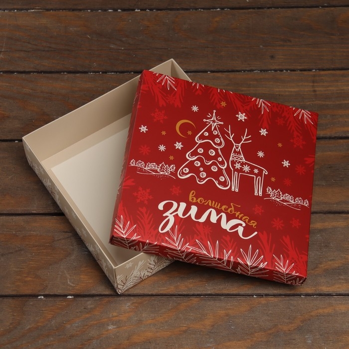 Новый год. Коробка подарочная новогодняя складная, крышка-дно Новый год. Коробка подарочная новогодняя складная, крышка-дно "Волшебная зима" 20 х 20 х 6 см