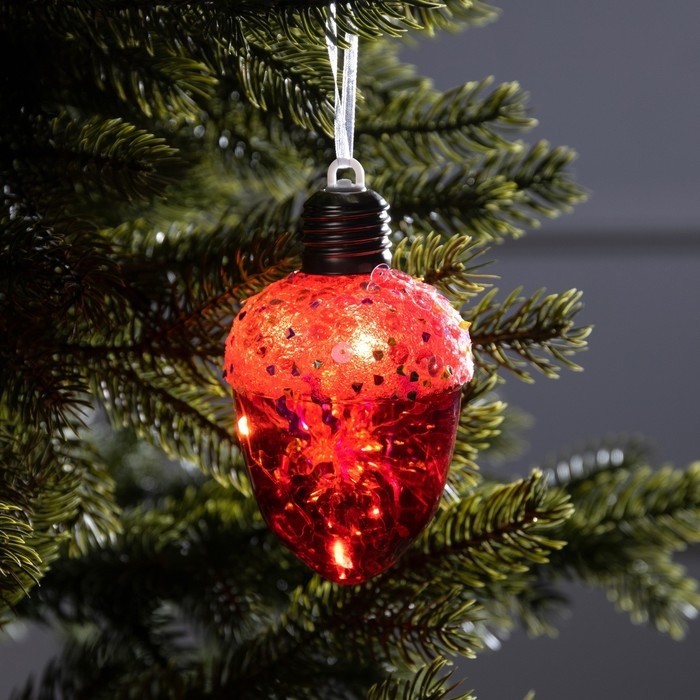 Ёлочный шар «Жёлудь красный», батарейки, 4 LED, свечение тёплое белое Ёлочный шар «Жёлудь красный», батарейки, 4 LED, свечение тёплое белое