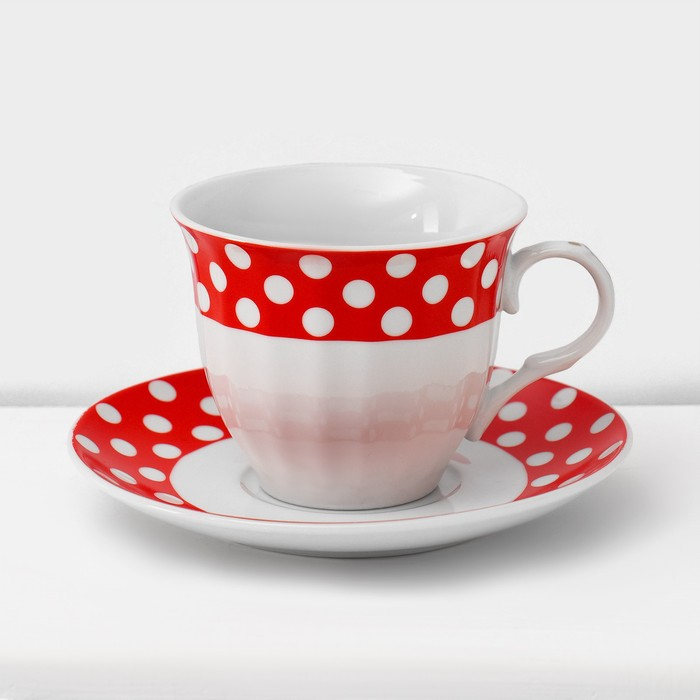 Сервиз чайный керамический на металлической подставке Доляна «Горох»,13 предметов на подставке: 6 чашек 210 мл, 6 блюдец - d=14 см, чайник 950 мл, цвет красный Сервиз чайный керамический на металлической подставке Доляна «Горох»,13 предметов на подставке: 6 чашек 210 мл, 6 блюдец - d=14 см, чайник 950 мл, цвет красный