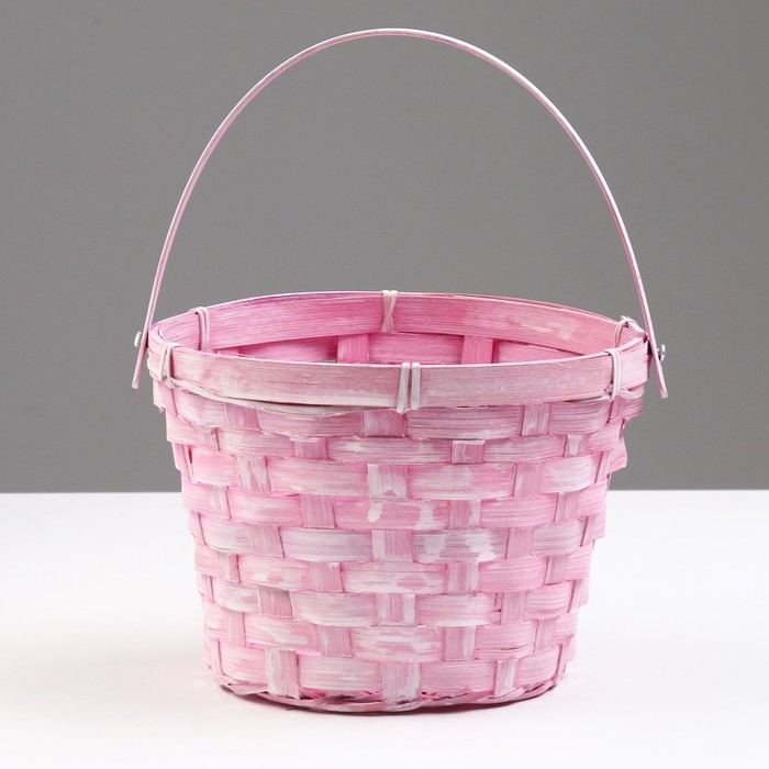 Корзина плетеная, D17 х 12 х 22 см, розовая, бамбук Корзина плетеная, D17 х 12 х 22 см, розовая, бамбук