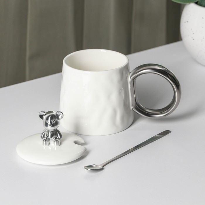 Кружка керамическая с ложкой «Стильный мишка», 320 мл, цвет белый Кружка керамическая с ложкой «Стильный мишка», 320 мл, цвет белый