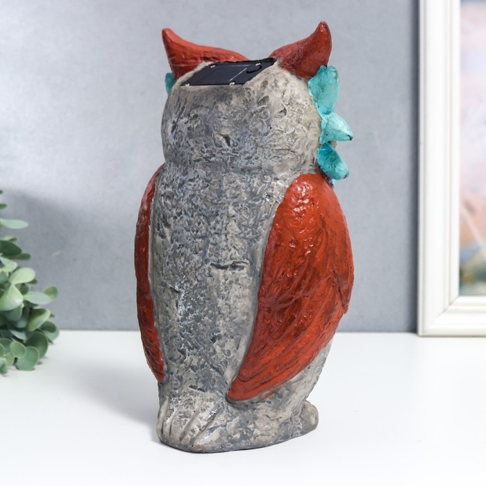 Сувенир полистоун свет Сувенир полистоун свет "Филин с суккулентами" от солнечной батареи 26,5х15,5 см